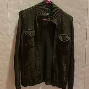 Lauren Ralph Lauren Petite Brown Elbow-Patch Cardigan Sweater button SP